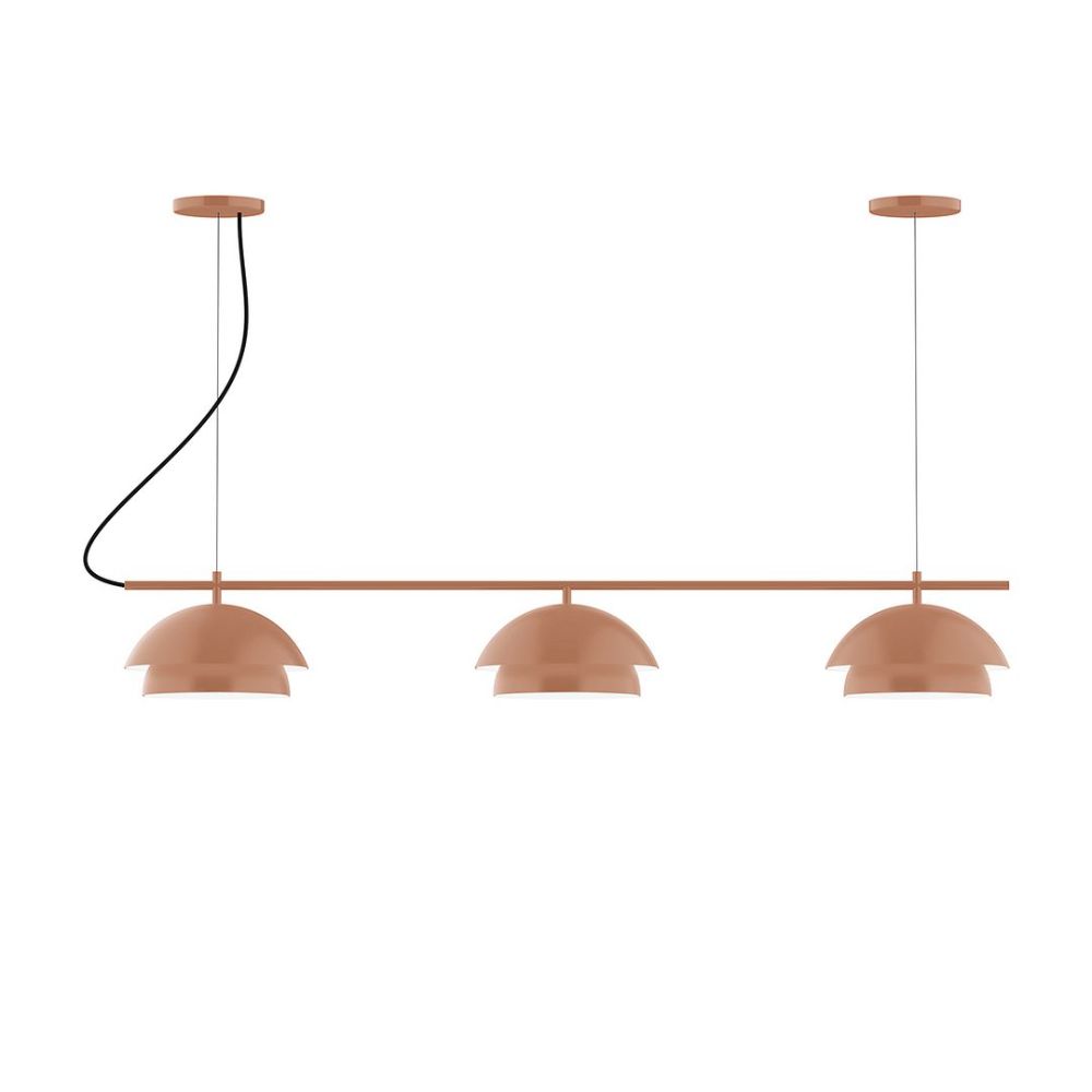 Montclair Lightworks CHAX445-19-C01 3-Light Linear Axis Chandelier with Brown and Ivory Houndstooth Fabric Cord, Terracotta